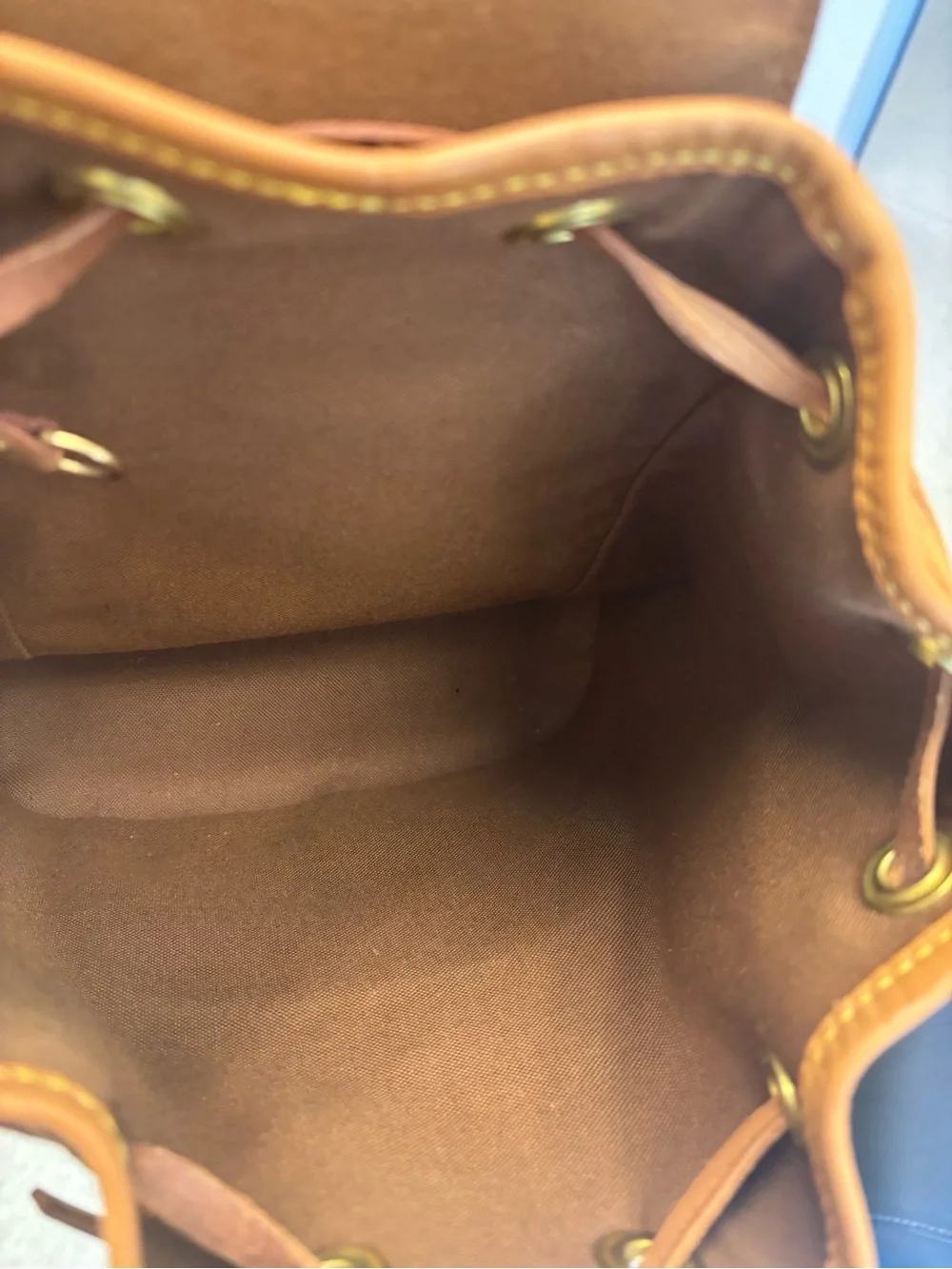 Louis Vuitton Brown Monogram Canvas Drawstring Backpack with Tan Trim